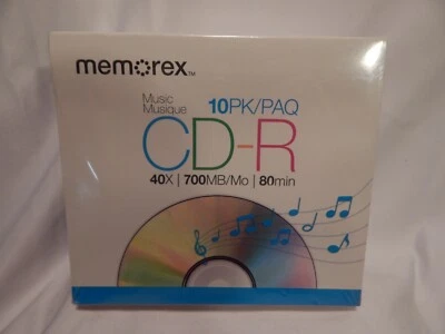 New! Memorex Music CD-R Recordable Blank CDs 40X 700 MB 80 min 10 Pack, Sealed - Image 1 of 4