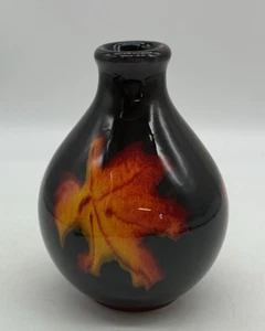 Poole England Pottery Vase 5” Dark Brown Forest Flame Orange Leaves Hand Painted - Picture 1 of 9