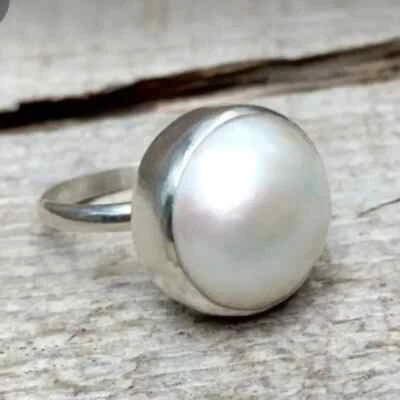 Pearl Gemstone Ring 925 Sterling Silver Handmade Statement Fidget All Size J64 - Image 1 of 4