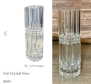 Vintage Mid Century Modern Crystal Vase Vertical Architectural Flower Vase 12” - Picture 1 of 1