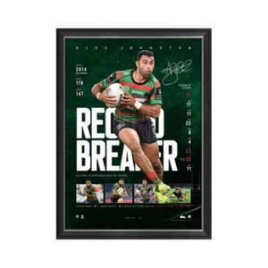 ALEX JOHNSTON SOUTH SYDNEY RABBITOHS SIGNED FRAMED RECORD BREAKER LITHOGRAPH - Picture 1 of 1