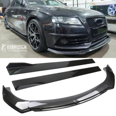 For Audi A3 A4 A5 A6 S3 S4 Carbon Fiber Front Bumper Lip Splitter + Side Skirts - Image 1 of 4