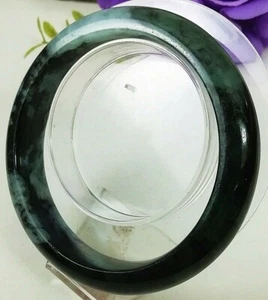 Brazalete Brazalete Jade Hombres Piedras Preciosas Naturales 61mm Jadeíta Curación Negro Verde Raro - Imagen 1 de 11