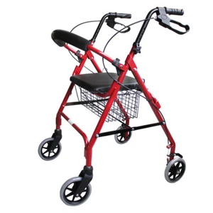 Red Aluminum Foldable Rollator Walking Frame Outdoor Walker Aids Mobility - Picture 1 of 12