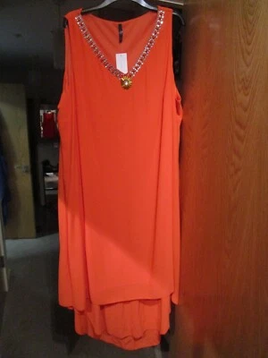 EVANS UK 28 Coral Chiffon Maxi Sleeveless  with beads and diamantes RRP £55.00 - Image 1 of 4
