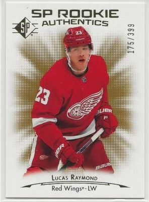 2021-22 UD SP Rookie Authentics Lucas Raymond Gold Foil RC 175/399  Red Wings - Image 1 of 2
