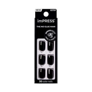 Press on Nails, All Black, Black, Short Squoval, 30 Count - Picture 1 of 11
