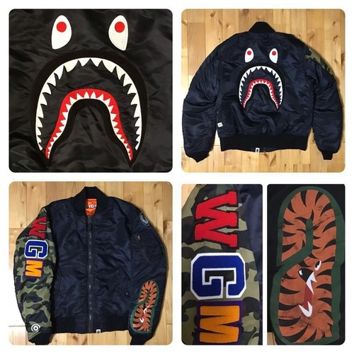 A BATHING APE (BAPE) Giacca Bomber BAPE mimetica SHARK MA 1 una scimmia da bagno NIGO Nero Taglia M