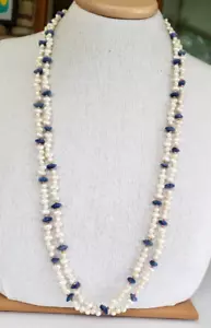 Collana Perline Di Plastica Finta Perla & Howlite Vintage 64"" Fibbia 5/16"" Senza Fibbie - Foto 1 di 7