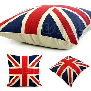 Home Decorative Union Jack UK Flag Linen Cushion Cover Square 16" Pillow Cases - Picture 1 of 1