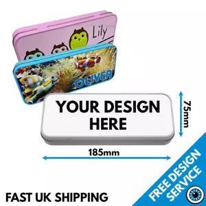 Custom Printed Metal Pencil Tin • Customised Pen Case • Personalised School Tin - Picture 1 of 9