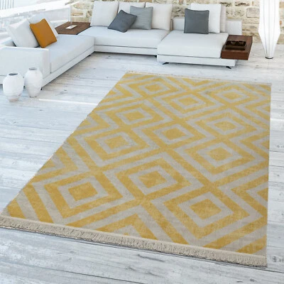 Tapis Jaune Balcon Extérieur Terrasse Motif Losanges Style Scandinave Résistant - Photo 1/3