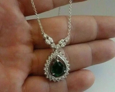 Colgante gota para mujer con halo de 2,77 quilates corte pera creado en laboratorio diamante negro plata 925 Foto 1 de 3