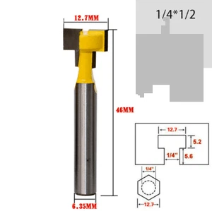 Cortador de ranura en T 1/4 * 1/2 vástago fresado de acero broca enrutadora para herramientas de carpintería - Imagen 1 de 2