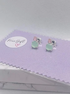 Brand New Tous Mini 1.2cm Color Earrings in Silver with Amazonite & Pink Quartz - Picture 1 of 5
