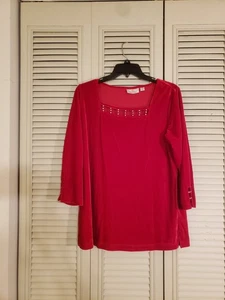 Quaker Factory Women's Red Velvet Top Shirt w/ Rhinestone Accents Size Small - Picture 1 of 5