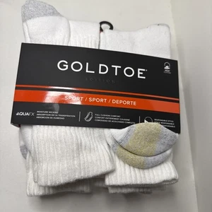 GoldToe Sport Herren 6 Paar Mid Crew Socken Größe 6-12,5 (Schuhgröße) weiß - Bild 1 von 4