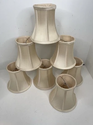 Bell Lamp Shades Set of 7 Fabric Silk Cream Chandelier Lighting 5" Vintage - Image 1 of 4