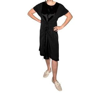 ATLEIN COLLECTIVE schwarzes Satin-Midikleid mit Schnürung vorne Damengröße Medium - Bild 1 von 9