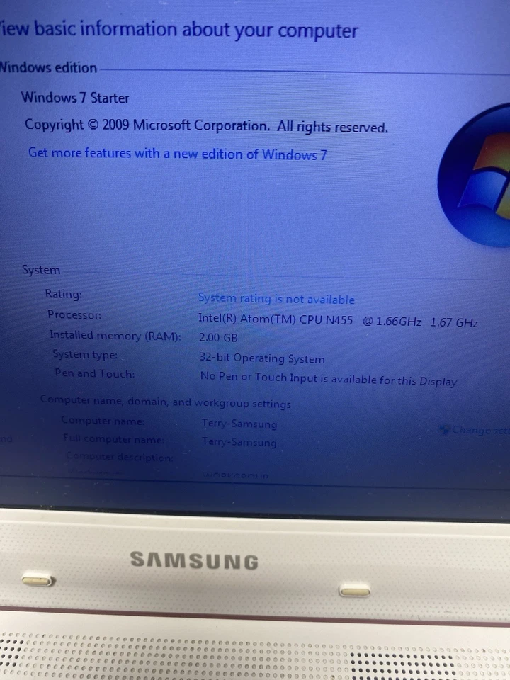 Samsung NF110 10'' Laptop Netbook Windows 7 spares or repairs  - Image 1 of 4