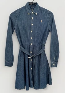 POLO RALPH LAUREN Dress Girls 10 Blue Denim Chambray Button Up Collared Preppy - Picture 1 of 11