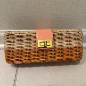 J. Crew-Clutch Rattan orange/pfirsich Klappe Drehstil öffnen/schließen neu mit Etikett - Bild 1 von 7