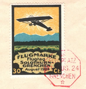 SWITZERLAND Flight Cover 1924 SOLOTHURN-GRENCHEN 30c Semi-Official Air Stamp WQ2 - Picture 1 of 16