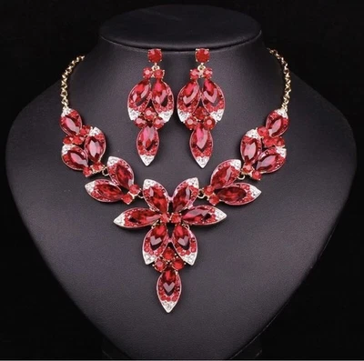 Шикарный красный кристалл ожерелье и серьги комплект - Изображение 1 из 2