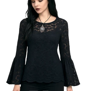 Witchy Gothic schwarz Spitze Glockenärmel Bluse Top romantisch Boho dunkel feminin - Bild 1 von 12