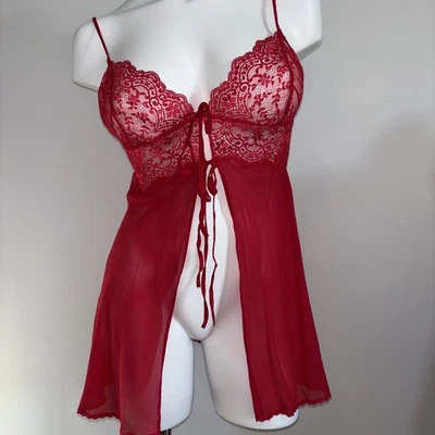 Babydoll de encaje de seda roja Y2K Victoria’s Secret Chemise talla L hecho en China vintage Foto 1 de 4