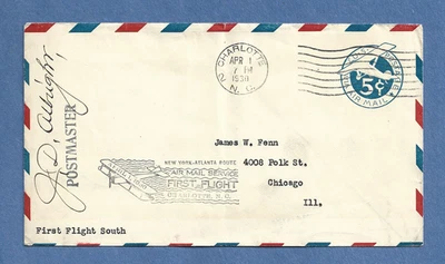 CHARLOTTE N.C TO CHICAGO ILL  APR 1,1930 FIRST FLIGHT - Image 1 of 2