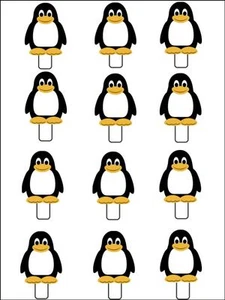 12 x PENGUINs STAND UPS Edible Rice Paper Cup Cake Decorations Toppers - Picture 1 of 1