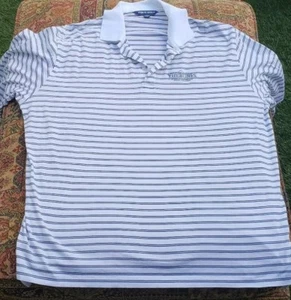 RALPH LOREN POLO GOLF XL BLACK & WHITE STRIPE POLO SHIRT BUTTON NECK. THE LINKS! - Picture 1 of 7