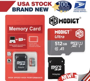High Speed Micro SD Card 512GB TF Card Ultra Class 10 Memory Card W/ Adapter - Photo 1 sur 5