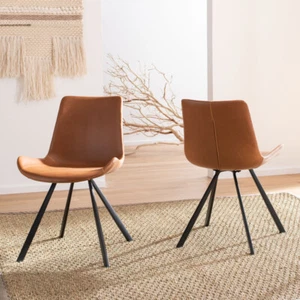 SAFAVIEH Terra Mid-Century Modern Dining Chair | Cognac / Black | - Picture 1 of 11