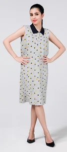 Schickes Damenkleid blau, weiß, gelb Kragen Baumwollmischung Ananas Größe 2X - Bild 1 von 11