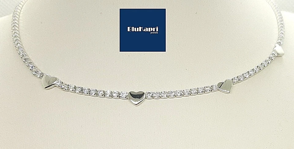 Collana GIROCOLLO donna in Argento 925 tennis CUORI zirconi bianchi - Immagine 1 di 4