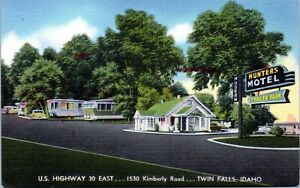 Twin Falls Idaho Postcard Hunters Motel Trailer Park Magic Valley 1940s Linen