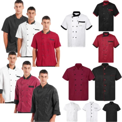 Unisex Mens Short Sleeve Classic Chef Jacket Coat Costume Cooking Baking Uniform - Image 1 of 3