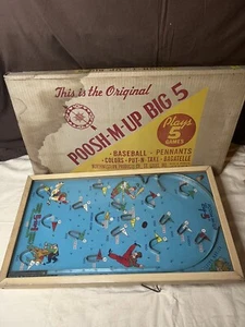 VINTAGE POOSH-M-UP "Big 5" PINBALL BASEBALL TABLE GAME 1930's WITH BOX - Picture 1 of 24