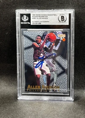 ALLEN IVERSON signed auto 1996 VISIONS SIGNINIGS ROOKIE CARD RC w/ COA BECKETT - Image 1 of 2