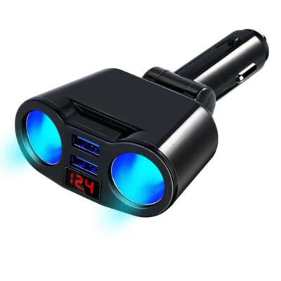 Dual USB Charger Power Adapter Voltmeter Car Cigarette Lighter Socket Splitter - Image 1 of 4