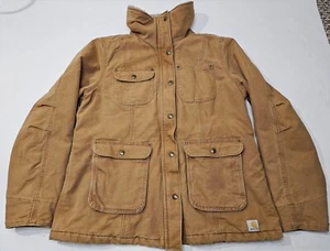 Rare Vintage CARHARTT Quilted Lining Sherpa Collar Work Jacket 2000s Brown SZ L - Picture 1 of 14