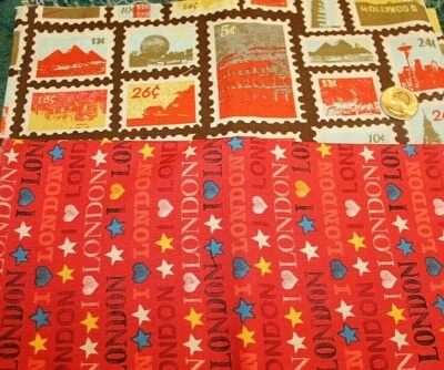 World Traveler AKQ & I Love London Henley Studios Cotton Fabric (2) 1/2 Yds & FQ - Image 1 of 3