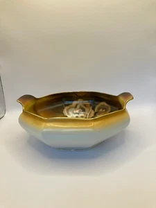 Nippon Octagonal Nut Bowl Handpainted Gold Trim with Handles 7 Inches - Picture 1 of 8