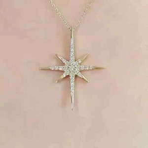 1 kt runder echter Moissanit Nordstern Anhänger 14k Gelbgold plattiert kostenlose Kette - Bild 1 von 6