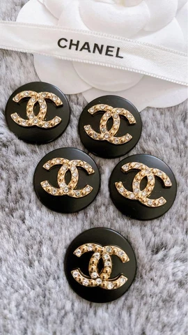 Chanel Vintage Parts Button Black Stone 5 pieces Set free shipping Cover