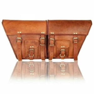 Bolsa de herramientas de cuero retro real 2 piezas bolsa de almacenamiento tostada para motocicleta bolsas de sillín alforjas - Imagen 1 de 10