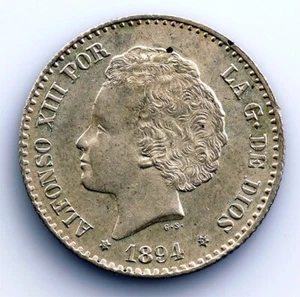 Spain-Alfonso XIII 50 céntimos 1894*9-4 EBC/XF. Plata 2,5 g. Escasa - Imagen 1 de 2