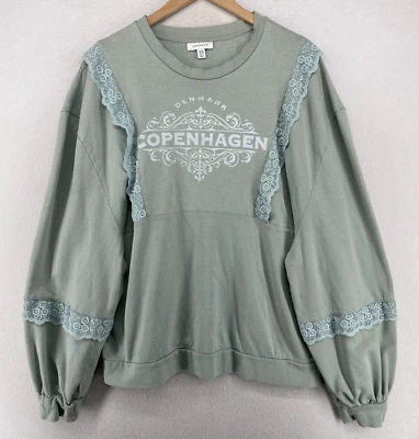 COPENHAGEN DENMARK толстовка женщин 14 TOPSHOP кружева отделки пуловер хлопок зеленый - Изображение 1 из 4